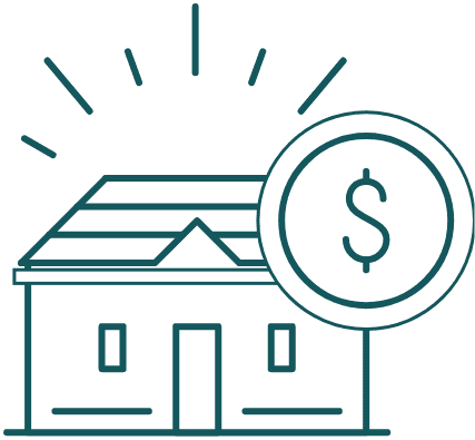 an icon of a house or building with a coin icon on top of it.
