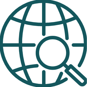Icon of a globe and a magnifying glass